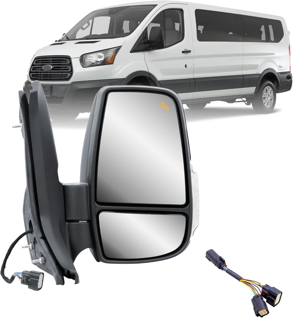 Replacement Passenger Right Side Mirror Power Mirror and Heated with BLIS (Blind Spot Sensor) and Indicator Manual Folding Fit Ford Transit 150 250 350 from 2015 to Onward