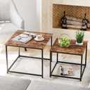 Garden 4 you Coffee Table Set of 2, Modern Engineered Wood Nesting Table, Metal Frame Square Center Table Set, Side Tables, Nesting Coffee Table for Living Room, Bedroom and Small Spaces, 23.6in Brown