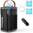 Upgraded 5 IN 1 Small Portable Air Conditioner with 2 Ice Packs, 2 Spray Ports, 1200ml Water Tank, 120Oscillating, 3 Speeds, Quiet Portable AC Units, 7H Timer