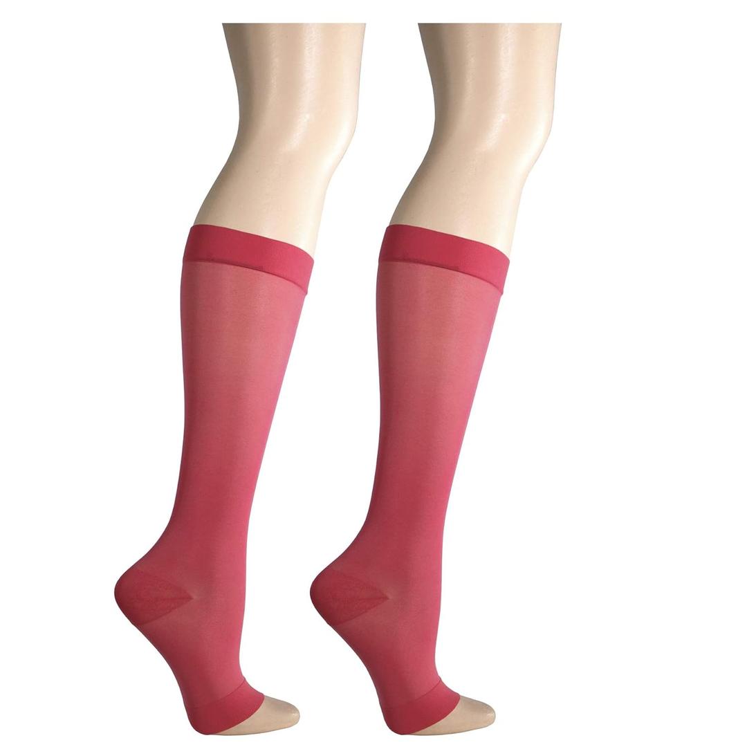 NuVein Sheer Compression Stockings, 15-20 mmHg Support, Fashionable Medium Denier, Knee High, Open Toe, Pink, 3X-Large