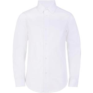 Calvin Klein Boys' Long Sleeve Slim Fit Dress Shirt, Button-Down Style with Cuffs & Shirttail Hem (10, White)
