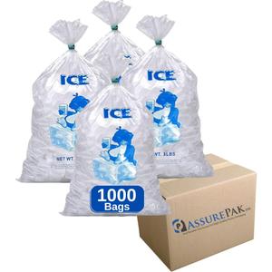 ASSUREPAK Clear LDPE Ice Bags 6"x19" 1000 Bags (1.25 mil) Strong Design for Ice Storage, Commercial Ice Machines, Freezer Use, Bag of Ice, Restaurant Supply, Plastic for Frozen Water Packing