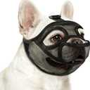 French Bulldog Muzzle, Soft Mesh Short Snout Muzzle with Mouth Opening & Enlarged Eye Holes, Allows Panting, Drinking & Feeding, Prevents Biting for Shih Tzu Pug English Bulldog(L,Black)