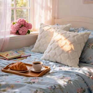 Valentines Pillow Covers 18x18 Inch Set of 2 - White Heart Soft Plush Faux Fur Jacquard, Romantic Love Decorative Throw Pillowcases for Bedroom Sofa Anniversary Wedding Holiday Home Decor (white)