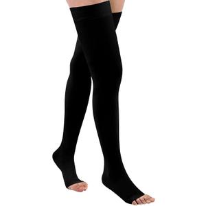 Thigh High 20-32 mmHg Compression Stocking Toeless Compression Socks for women & men circulation with Silicone Dot Band (Medium (1 Pair), Black)