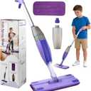 Kids Spray Mop - Mini Mop with Real Sprayer and Washable Microfiber Pad, Toddler Cleaning Set, Montessori Household Education Toys, Gift for Boys Girls Ages 3+, Compatible with Swiffer Wet Jet Pads (Purple)