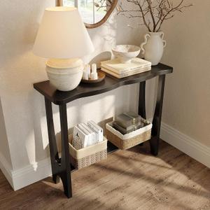 CJL Solid Wood Curved Entryway Console Table, 39.4", Sofa Table, Black, 39.4''x11.8''x31.5''