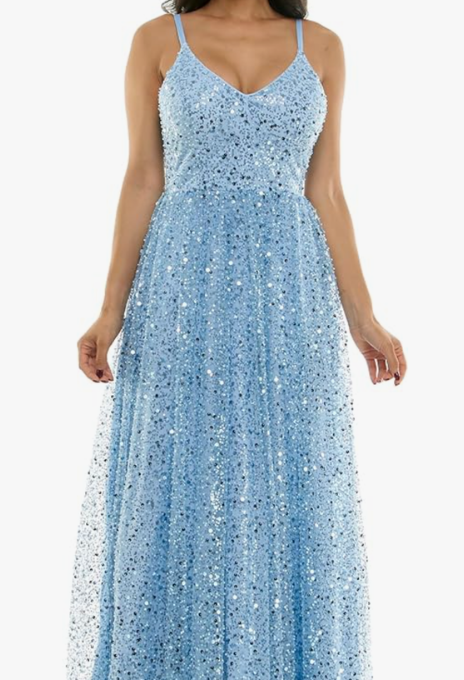 Women's Sleeveless Embellished V Neck Lace Back Tulle Gown Size 5/6