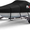 Trailerable Boat Cover, 17'- 19' Heavy Duty 600D Waterproof Tarp Covers with Storage Bag, Marine Grade Polyester Canvas, Fits 17-19ft Bass Boat, V-Hull, Tri-Hull, Runabout Bowrider Boat (Black)