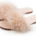 BCTEX COLL Women's Fuzzy Open Toe Slippers Memory Foam Feather Slides Fluffy Furry Indoor House Sandals, Size 8