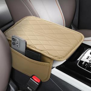 frani Car Center Console Cover,Leather Car Armrest Cover with 2 Storage Bags,Universal Car Arm Rest Cover,Car Interior Accessories Protector for Most Vehicle Beige