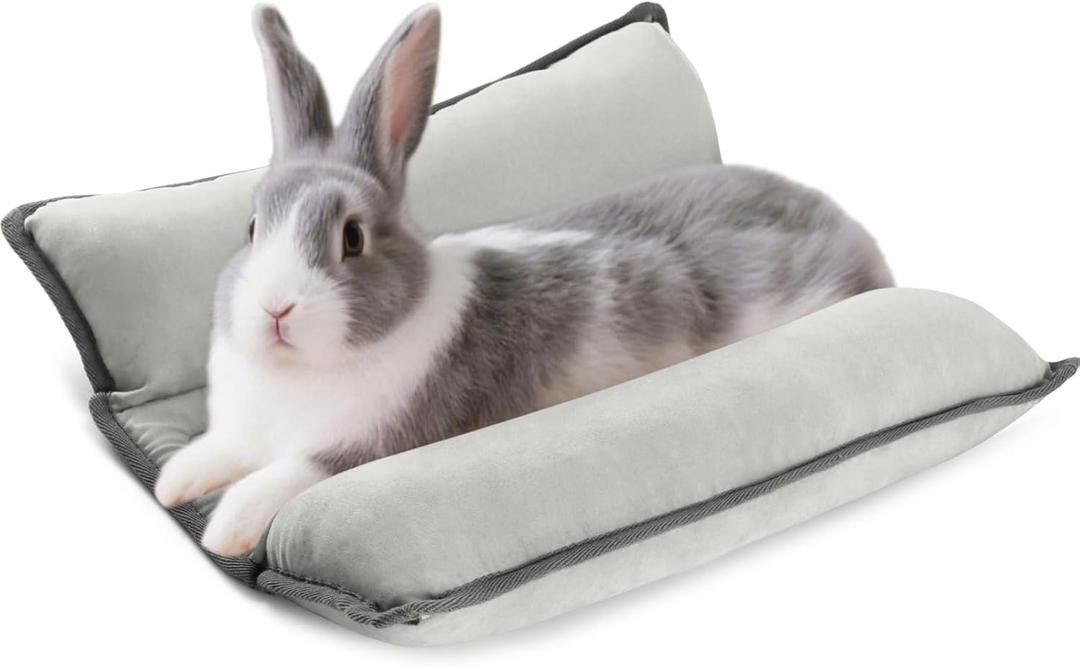 Rabbit Bed, Washable Bunny Pillow, Reversible Lounger Pad, Soft Small Animal Bedding, Stress Relief Pet Mat for Kittens, Guinea Pigs, Puppies (Light Grey)