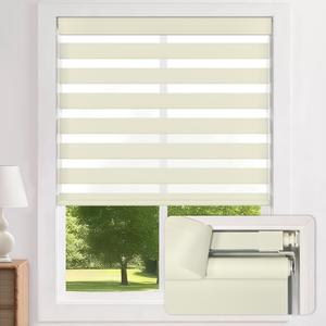 LazBlinds No Drill Zebra Blinds for Windows 21" W x 64" H, Cream