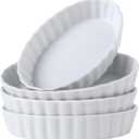 4-Piece Porcelain Baking Dish Set - 4 OZ 5.2 Inch Small Ramekins Pie Pans, Oven Safe Ramekins for Quiche, Tart, Dessert, Creme Brulee, Au Gratin | Stackable, Dishwasher Safe