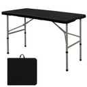 Folding Table 4FT Camping Table Portable Heavy Duty Plastic Rectangular Outdoor Dining Table Steel Legs Fold-in-Half with Carrying Handle for Indoor,Picnic,Party,Wedding,Events(Black)