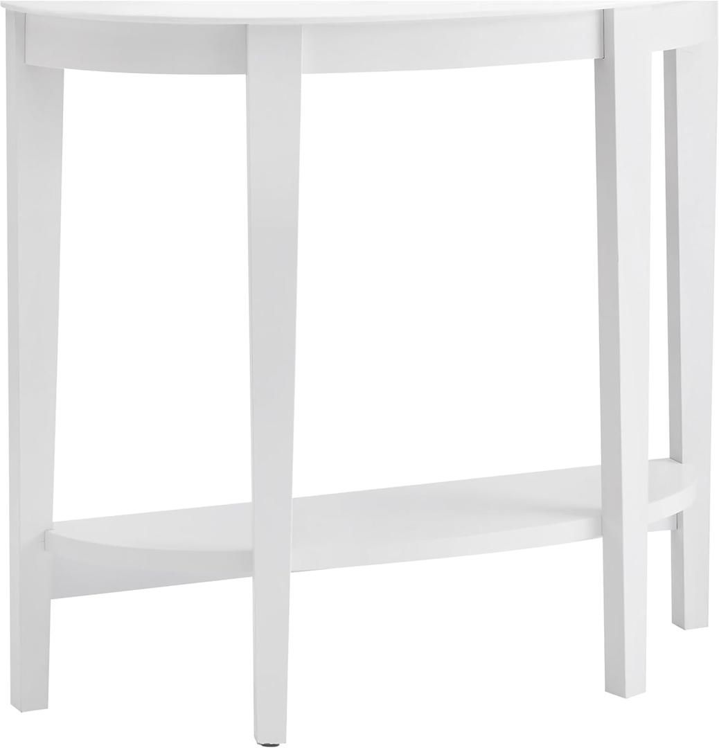 HOMES: Inside + Out Payne Modern Half Moon Accent Console Table with Storage Shelf, Decorative Entryway Furniture for Living Room, Hallway, Entrance, Small Spaces, White