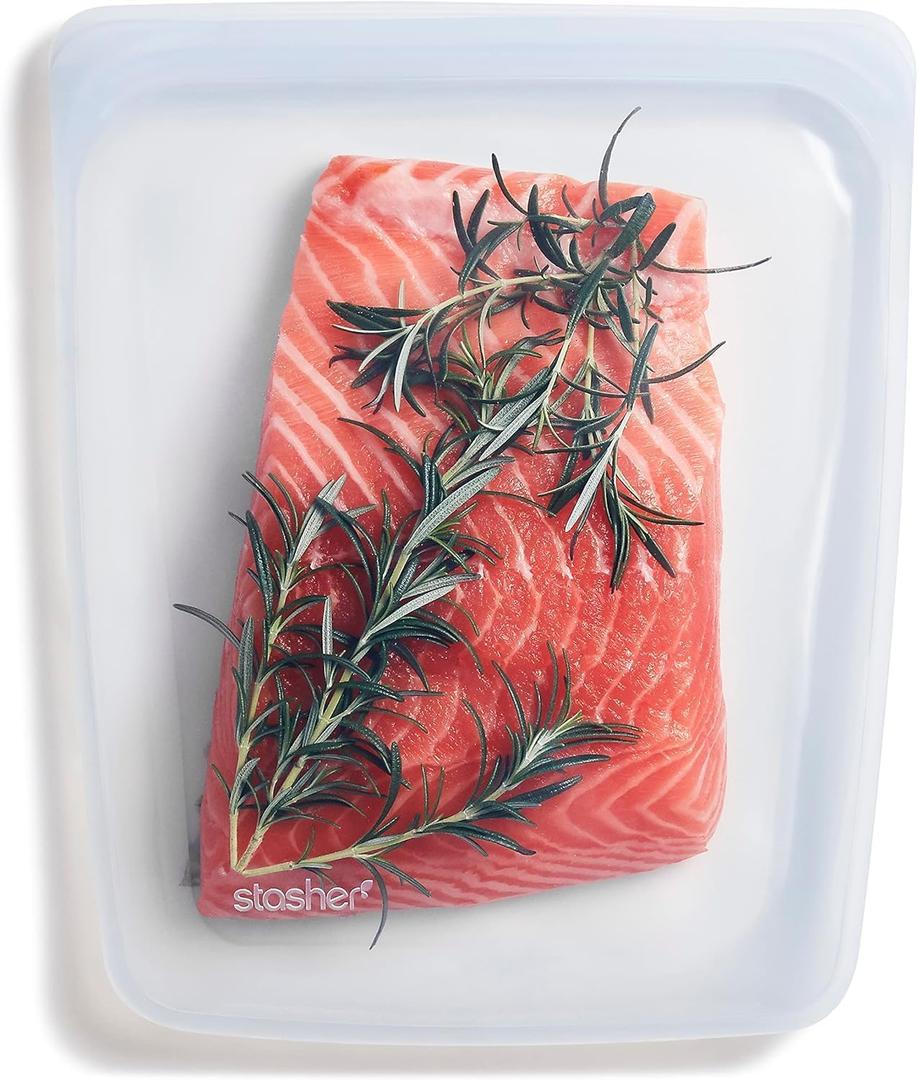 Stasher Silicone Reusable Food Storage Bag, Half Gallon Silicone Bag, Meal Prep, Reusable Freezer Bag, Microwave, Dishwasher, Oven Safe, Sous Vide, Eco Friendly, Food Storage Bag, 64 oz, Clear | Reusable Food Bag