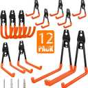 Garage Hooks Heavy Duty, 12 Pack Anti-Slip Coating Garage Wall Storage Hooks for Hanging Bike, Ladder, Garden Tools (Orange)