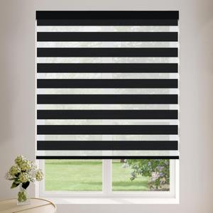 Cordless Zebra Blinds for Windows (22" W X 72" H, Black) Free-Stop Zebra Roller Shades Dual Layer Light Filtering Privacy for Day and Night, Light Control for Home, Bedroom, Office