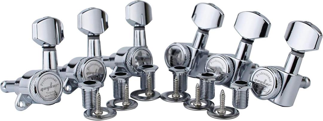 Guyker Guitar Locking Tuners (6 for Left) - 1:18 Lock String Tuning Key Pegs Machine Head with Hexagonal Handle Replacement for ST TL SG LP Style Electric, Folk or Acoustic Guitars - Chrome
