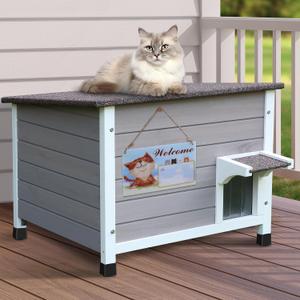 Rockever Outdoor Cat House Weatherproof, Insulated Cat Shelter with All-Round Foam Design for Feral Cats Small Pet Habitats, Wooden Air Ventilation Cat Hideaway for Indoor Outside Yard Garden Corridor