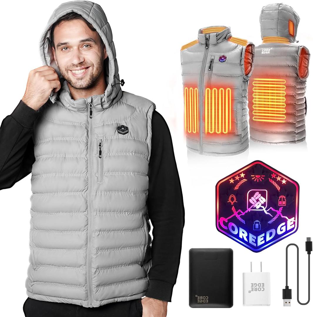 Heated Vest for Men with Detachable Heated Hood, Electric Vest for Men with Battery Pack Included (Medium, Gray)