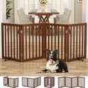 Homykic Bamboo Freestanding Dog Gate, No Assembly Pet Gate Indoor, 24H x 75W Extra Wide Foldable Puppy Barrier Fence with Support Feet for the House, Doorways Stairs, 4 Panels, No Drillings, Walnut