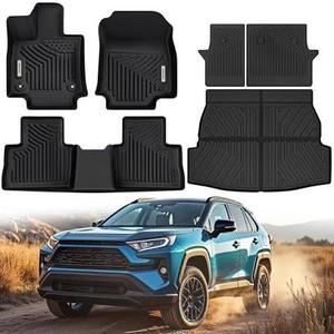 JDMCAR Floor Mats Compatible with Toyota RAV4 Accessories 2019-2025 (Include Hybrid), Custom Fit Black TPE All-Weather Floor Liners