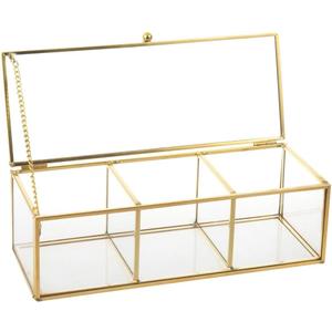 Feyarl Gold Glass Tea Bags Box Sea Shell Display Organizer Cosmetics Countertop Canister Box Jar Storage Glass Jewelry Trinket Ring Earring Box Container for Girl Women Gift