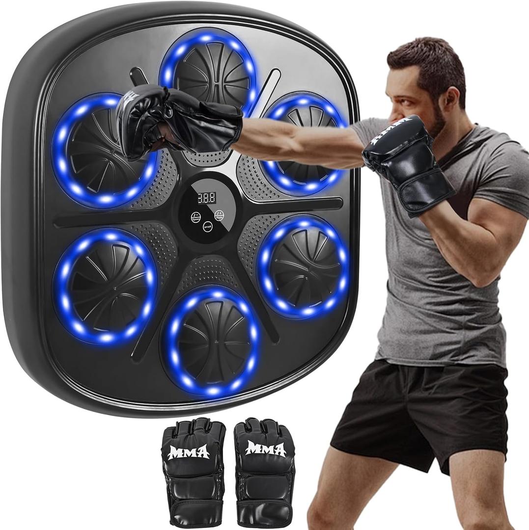 Music Boxing Machine for Adults, Boxing 9 Modes & 9 Speeds Wall Mounted Bluetooth Punching Bag Home Gym Training Equipment, Heavy Duty Durable Design, Real Boxing Experience Includes Boxing Gloves