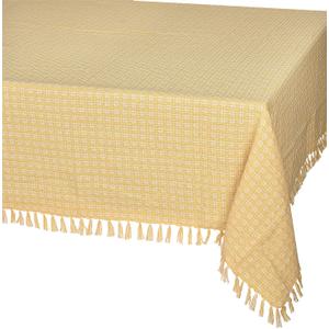 Table Cloth, Yellow/White Woven Fringed, 100% Cotton Table Cover, Size 60x102 Inch, Suitable for Formal Dining, Everyday Meals and Casual Occasions.