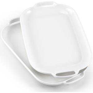 Ceramic Serving Tray with Handles, 12 Inch Large Platters,Rectangle Serving Platters,Porcelain White Plates for Food, Dessert, Fruit, Party Entertaining, Set of 2