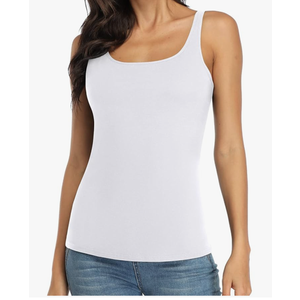 FOR CITY Women's Cotton Tank Top with Shelf Bra Adjustable Wider Strap Camisole Basic Cami Tanks L