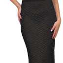 Saodimallsu Women Crochet Beach Cover Up Set Knit Crop Button Short Sleeve Collar Top Bodycon Long Skirt 2 Piece Outfits