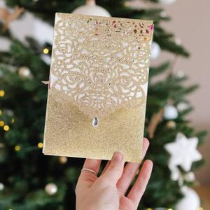 50PCS Wedding Invitation Gold invitations Gold Powder Floral Laser Cut with Blank Inner Sheet Envelopes for Wedding Engagement Bridal Bridal Shower Invite (50Pack)