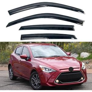 KPY Window Visor Compatible with Toyota Yaris iA & Scion iA Hatchback 2016-2020, 4PC Rain Guard Side Window Vent Deflectors Tape-On Mugen Style, 2016 2017 2018 2019 2020