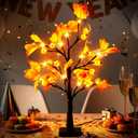 2 x Simplepolymer 22 Inch Artificial Tree Lamp 24 LED Tree Lights Halloween Tree Light Decorations Indoor Outdoor for Home Table Mantle Halloween Party Decor (Yellow)