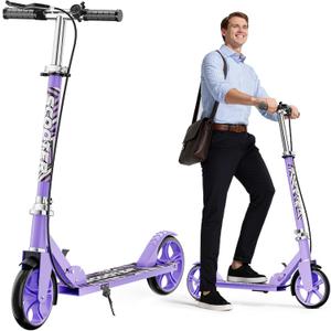 Scooters for Kids 8-12, Teens & Adults - Lightweight, Foldable, 8-Inch Big Wheels, Hand Brake & Bell, 4 Adjustable Height Levels, 240 lbs Max Load, Perfect for School, Campus and Park Rides