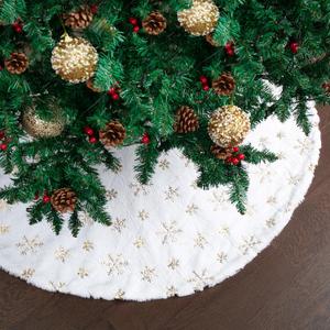 Mr. Pen- Christmas Tree Skirt 24 Inches, White Faux Fur Christmas Tree Skirts with Gold Snowflakes, White Tree Skirt