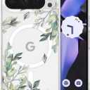 RALEAVO for Google Pixel 10/10 Pro Case Compatible with MagSafe Clear Floral Cover with Green Leaves Pattern for Girls Women Slim Cute Hard Back Shockproof Phone Case for Pixel 10/10 Pro,Transparent