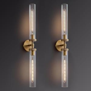 Bathroom Wall Sconces Set of Two, 30" Knurled Brass Wall Sconces with Tube Glass,Gold Sconces Wall Lighting Vanity Sconce for Bedroom,Living Room,Hallway, Staircase(E26 Bulb Include) (2PK)