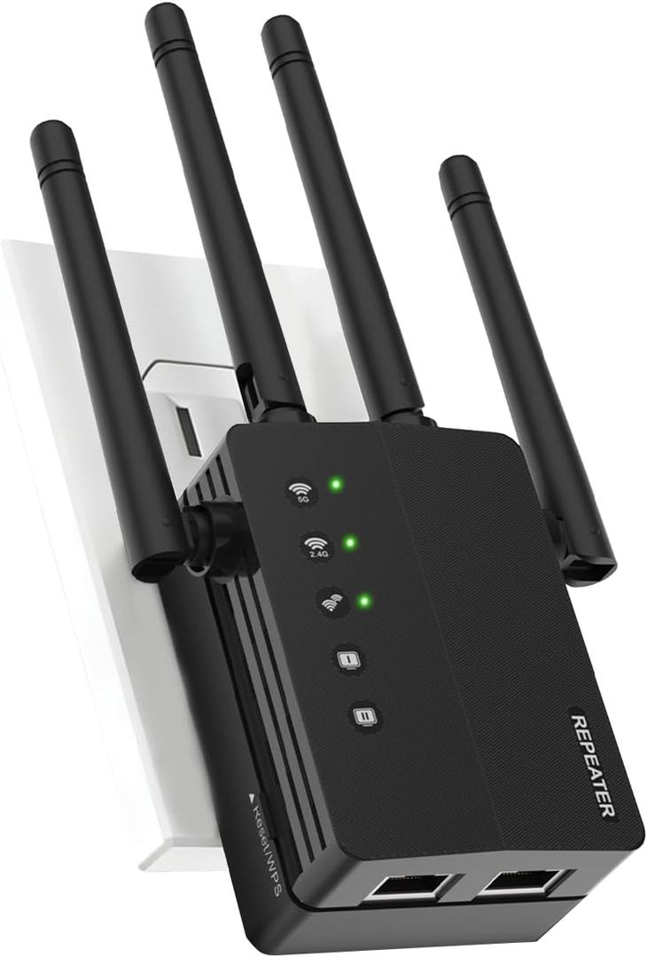 WiFi Extender Signal Booster, 1200Mbps WiFi Booster, Long Range up to 12880 Sq Ft, 105 Devices, 2.4/5GHz Internet Extender WiFi Booster with Ethernet Port(Black)