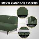 PrinceDeco Jacquard Futon Cover Stretch Armless Futon Sofa Cover Soft Futon Slipcover with Elastic Bottom Thick Sofa Bed Furniture Protector Covers, Machine Washable, Bronze Green