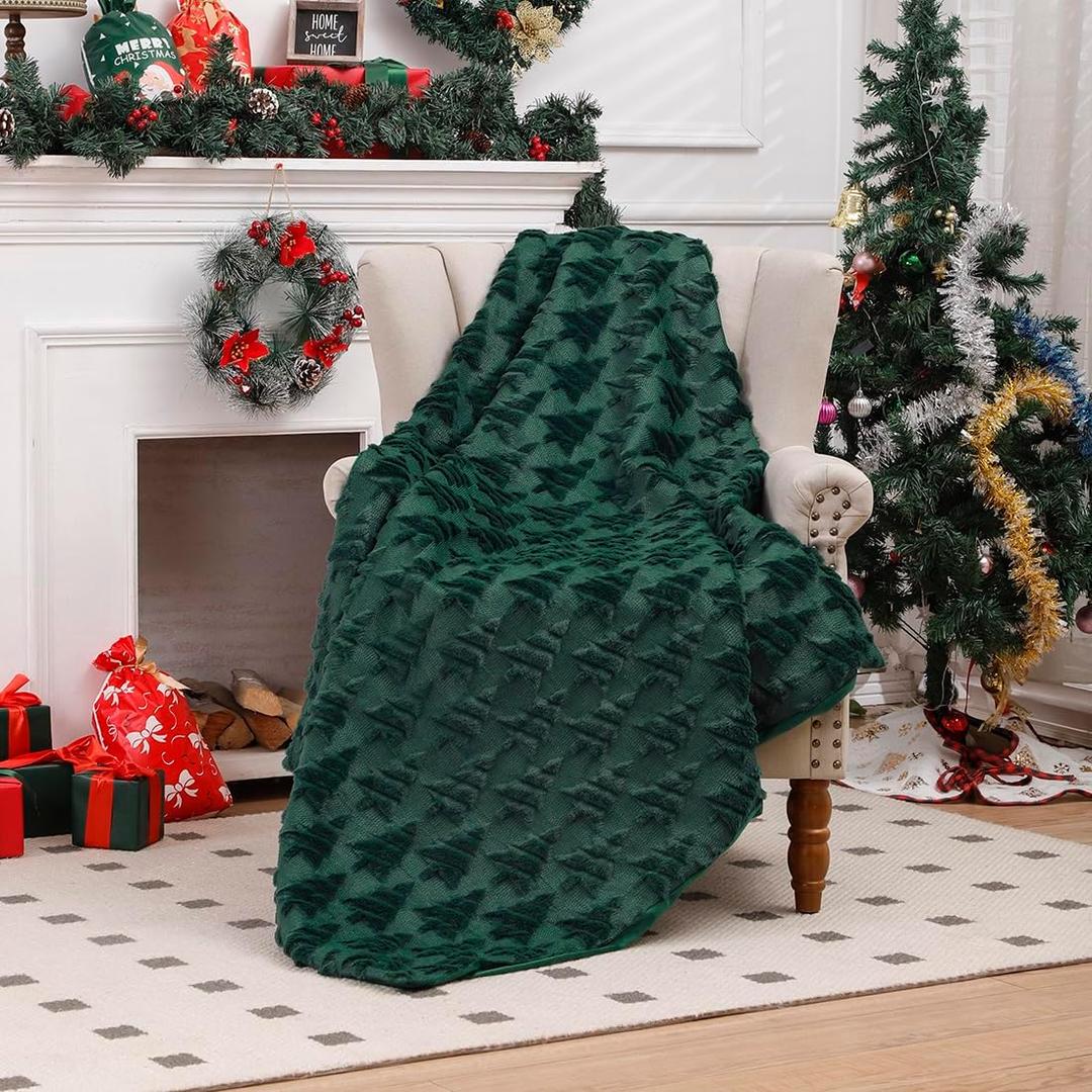 All Smiles Christmas Green Throw Blanket, Christmas Throw Blanket for Couch Decorative Bed, Sofa, Chair, Cozy Warm Fleece Fuzzy Farmhouse,Christmas Tree 50'' x 60''