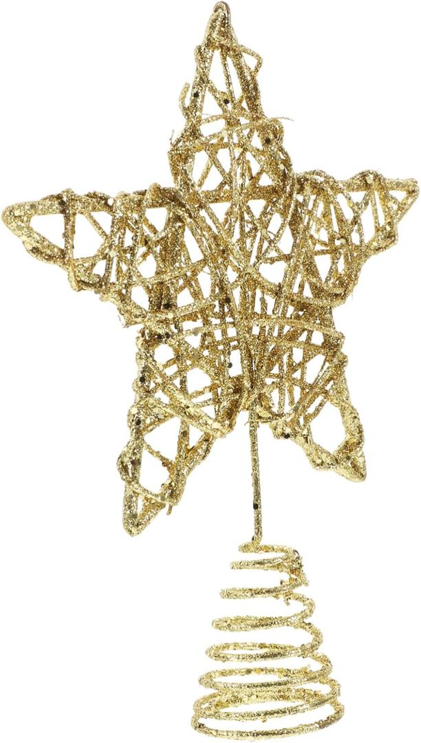 Glittered Christmas Tree Topper Illuminated Five-Pointed Star Decoration for Home Decor Easy to Install Holiday Treetop for Festive Celebrations (Golden)