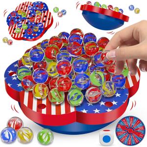 Junall Wobble Balance Marble Game for Kids  80 Colorful Marbles, Dice, Chessboard, Turntable,Challenge Cards, Fun Family Board Game for Parties, Gifts for Kids Ages 6-12+