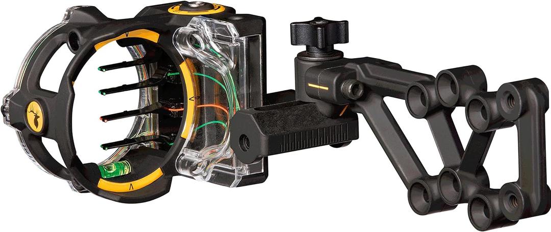 Trophy Ridge React H4 Bow Sight - 4 Pin Sight, Tool Less Windage and Elevation Adustability, 2nd Axis Leveling, Adjustable Click Light (0.019)