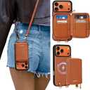 ORNARTO Magnetic Detachable Wallet Case for iPhone 17 Pro, [Compatible with MagSafe], Crossbody Wallet Case with Card Holder Wrist Strap, RFID Blocking PU Leather Wallet Phone Cover 6.3", Brown