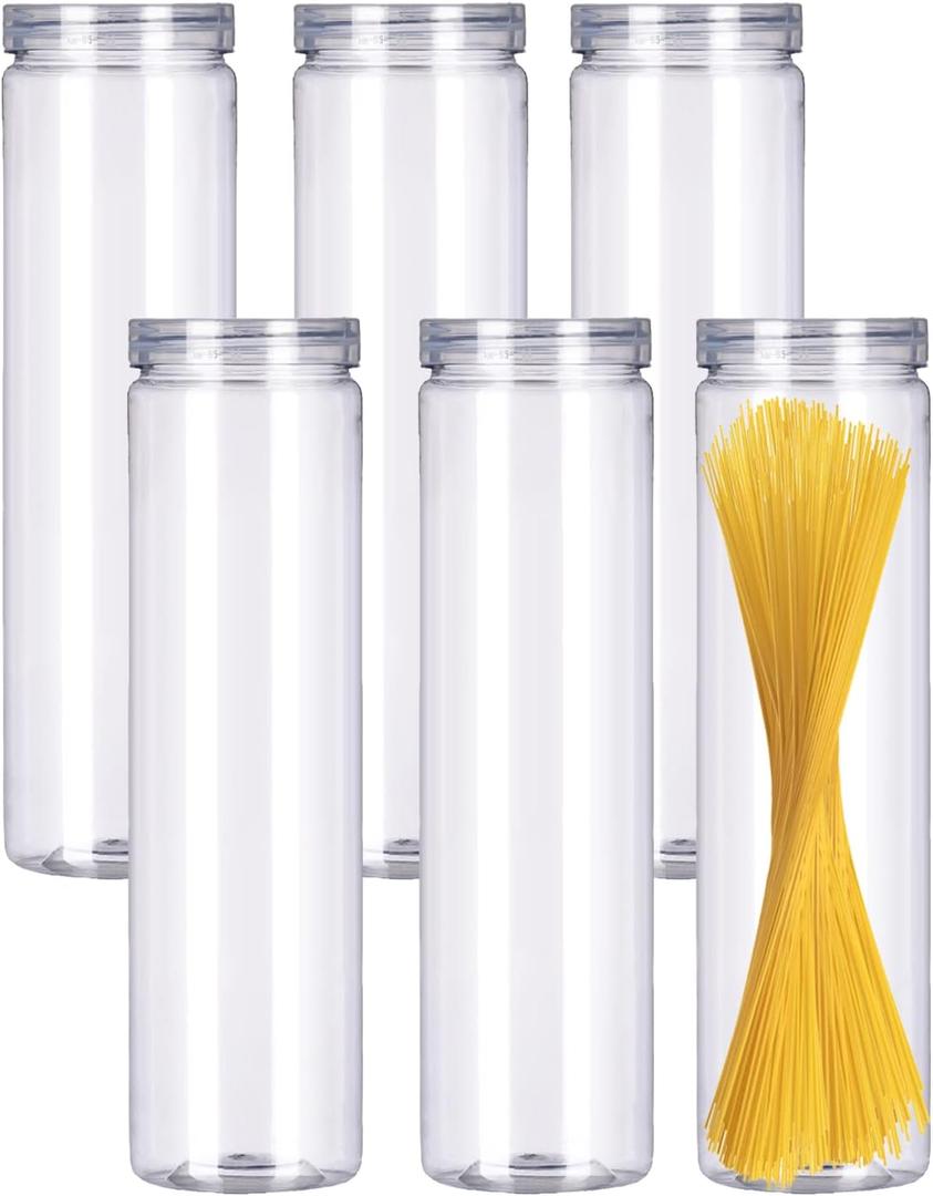 6Pcs Spaghetti Pasta Storage Containers with Lids,Tall Clear Pasta Storage Containe for Noodles Flour Cereal Sugar Beans, Spaghetti Pantry Container