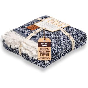 Gold Case Throw Blanket for Couch  100% Recycled Turkish Cotton Blankets & Throws  Elegant Decorative Throw Blankets for Living Room Sofa  Woven Throws for Couch  Retro Navy Blue  50x60